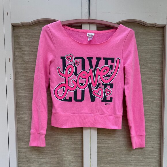 Justice Pink Sweatshirt Love Hearts Sparkly Balletcore Girls Size 10 - Picture 2 of 4
